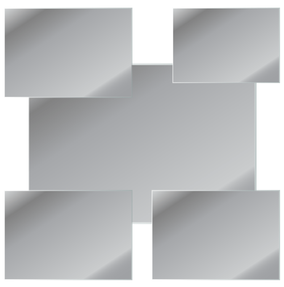Five rectangular frames in various positions surrounding a central larger frame, designed for photo displays or collages.
